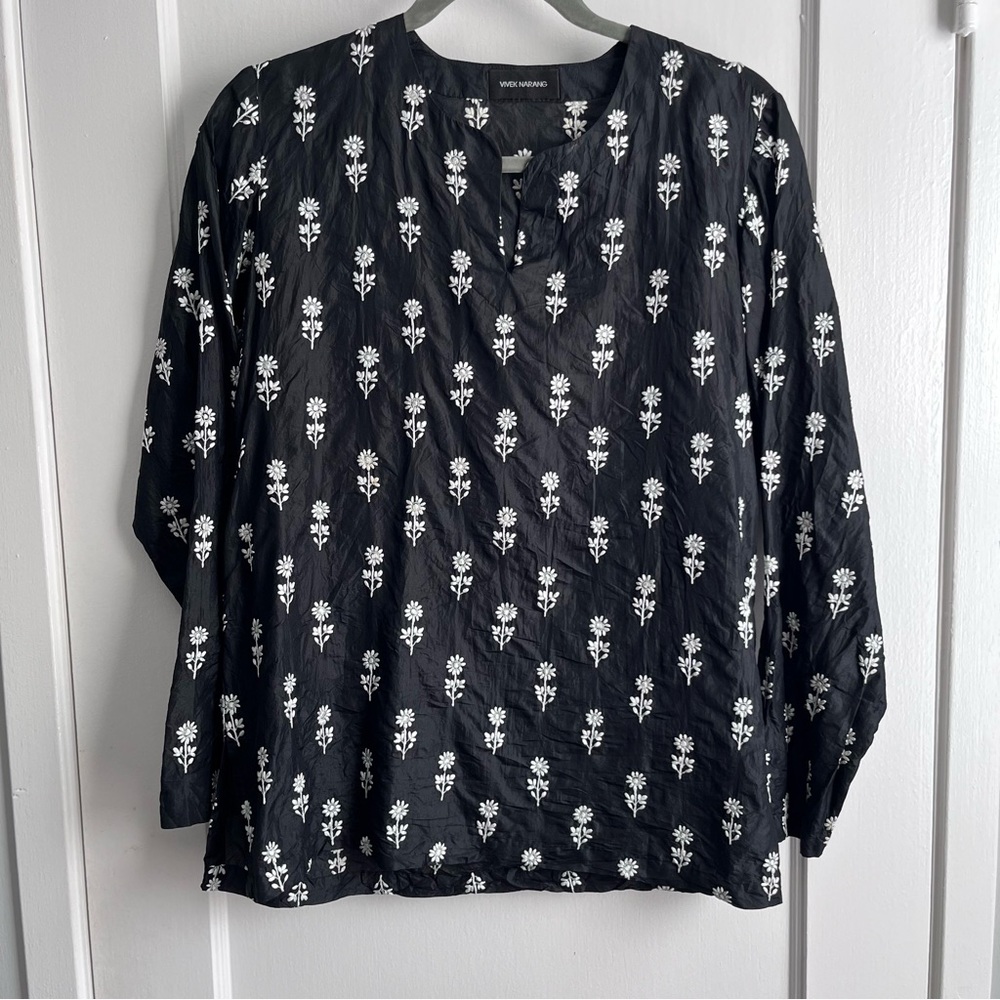 Silk Floral Embroidered Blouse S/M